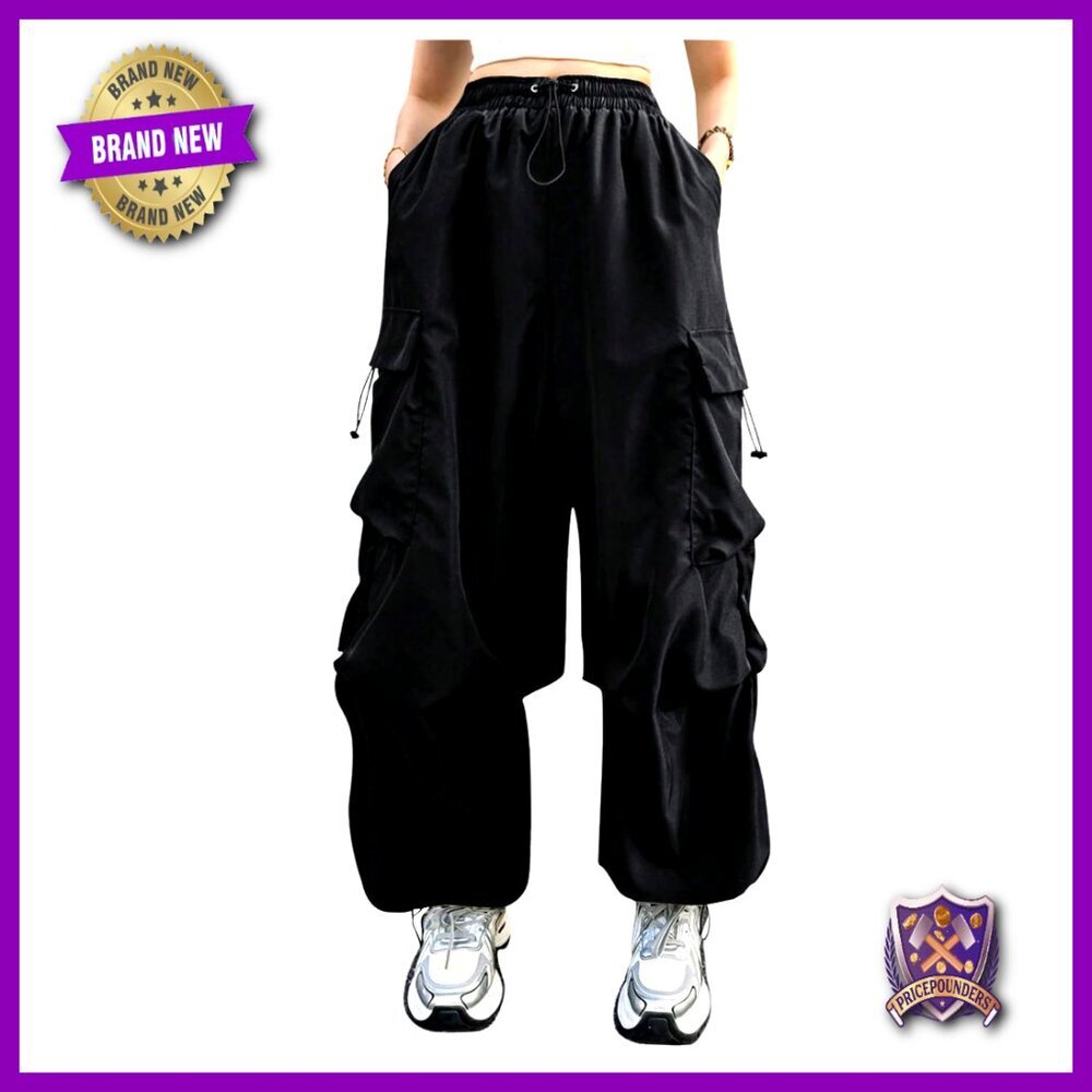 Plus Size Cargo Pants High Waist Drawstring Loose Fit Casual Trousers